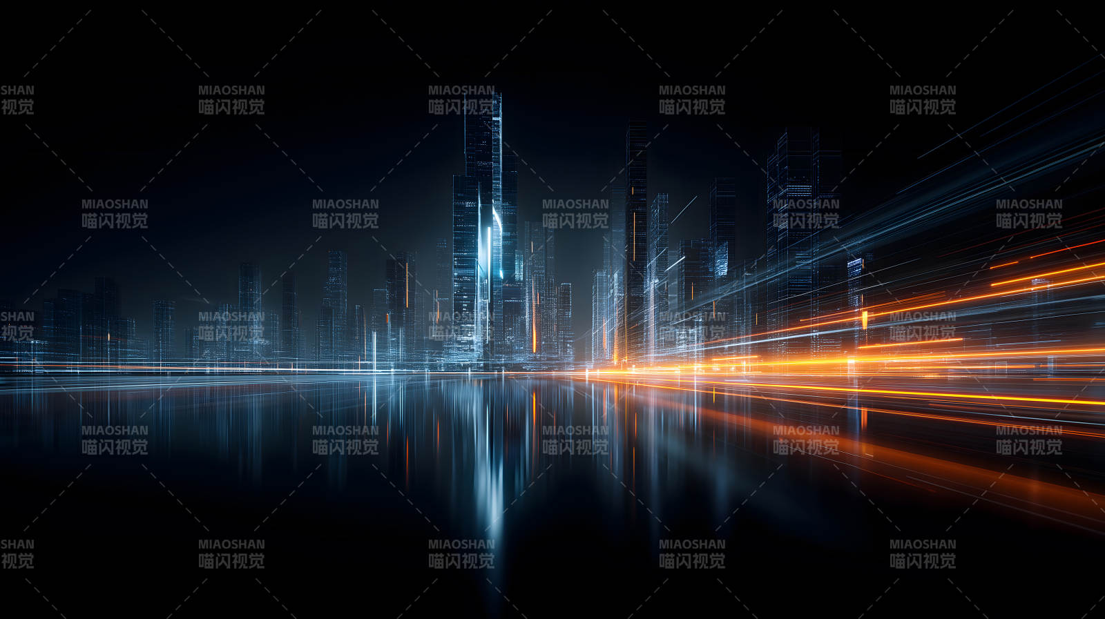 未來城市夜景光影交織-圖片