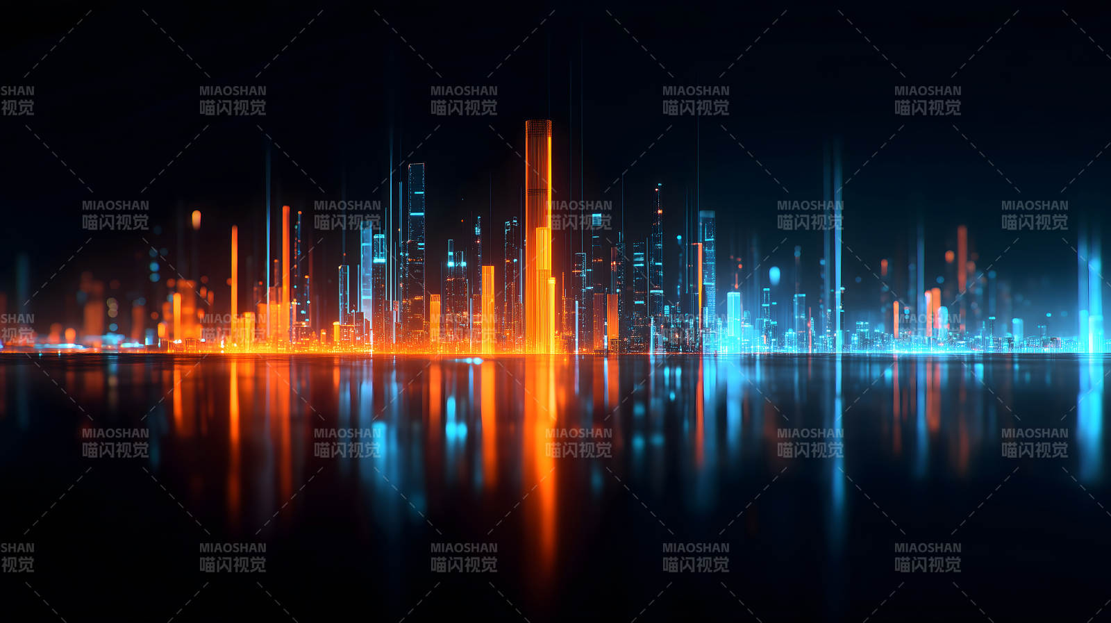 霓虹城市夜景倒影-图片