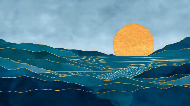 山海日落景象寧靜悠遠-圖片