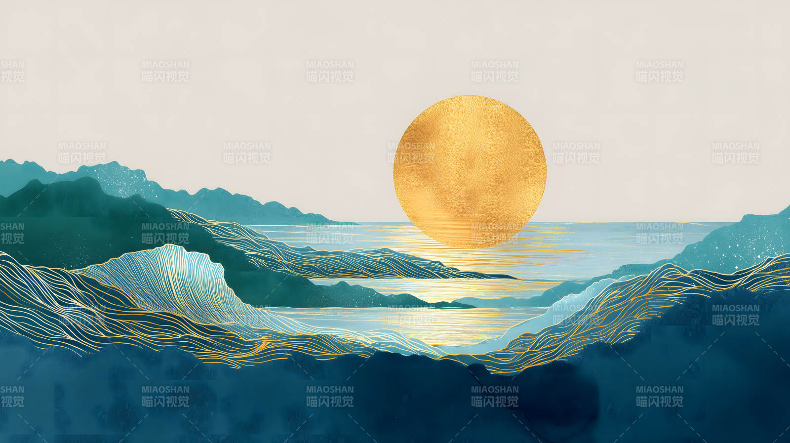 海邊日出風光圖金色太陽照耀水面-圖片