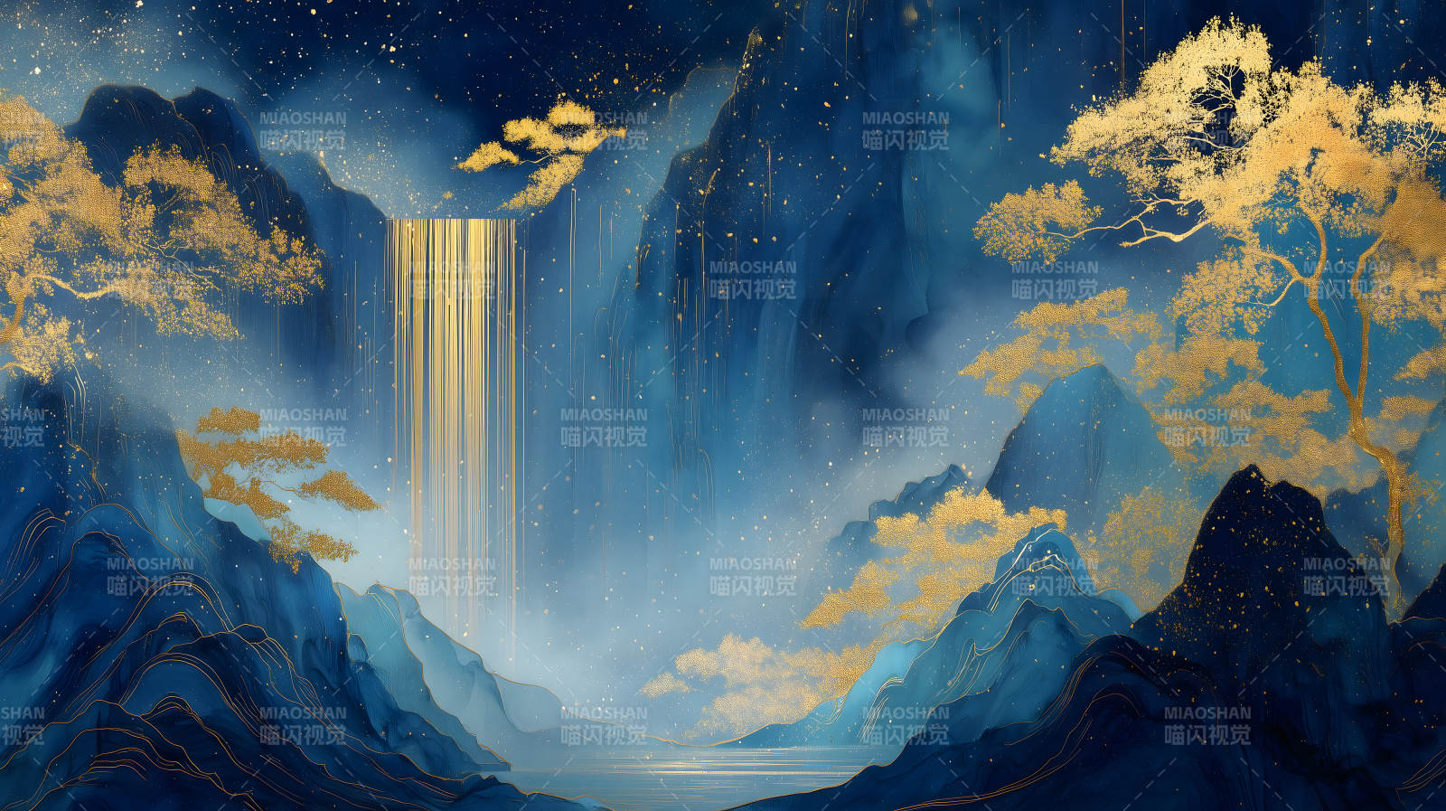 金色山水藍調夢境-圖片