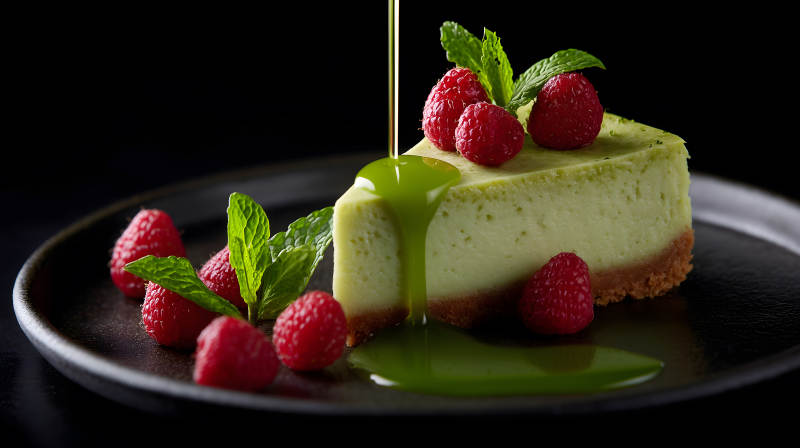 抹茶芝士蛋糕配覆盆子-图片
