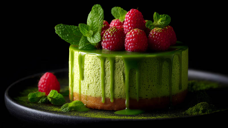 抹茶覆盆子蛋糕细节展示-图片