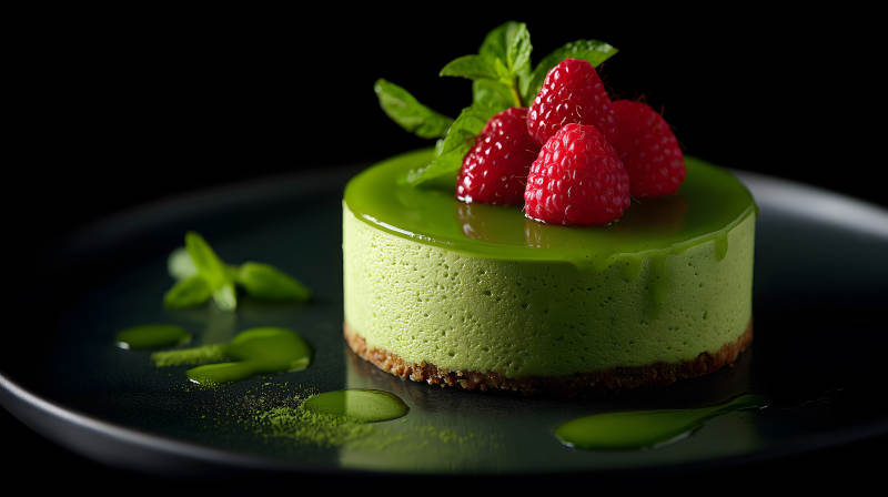 抹茶甜点配覆盆子-图片