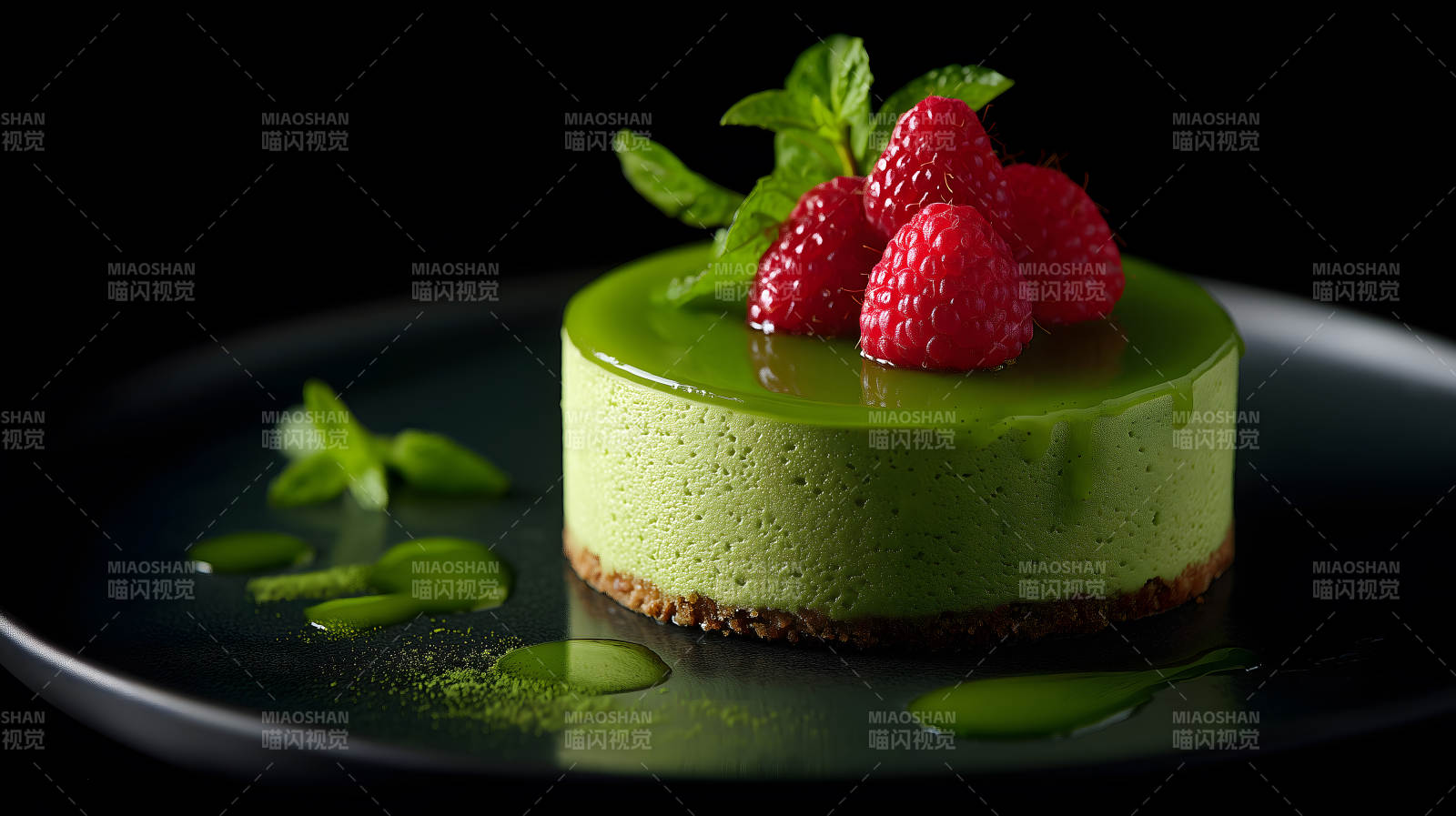 抹茶甜点配覆盆子-图片