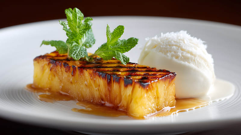 烤菠萝配冰淇淋-图片