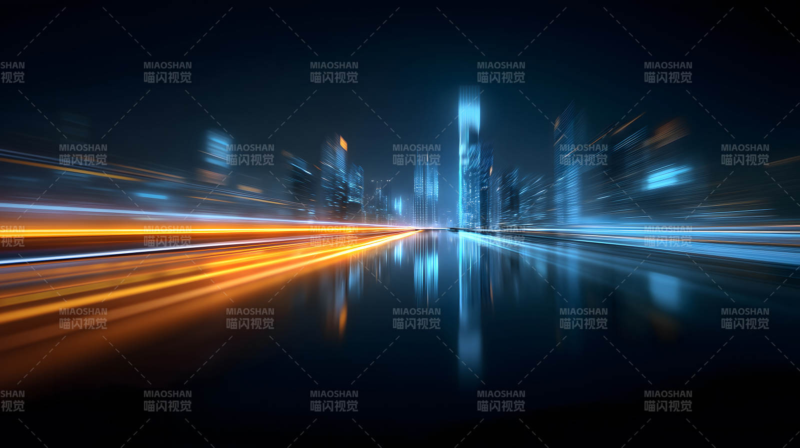 夜幕下未來城市光影流轉-圖片