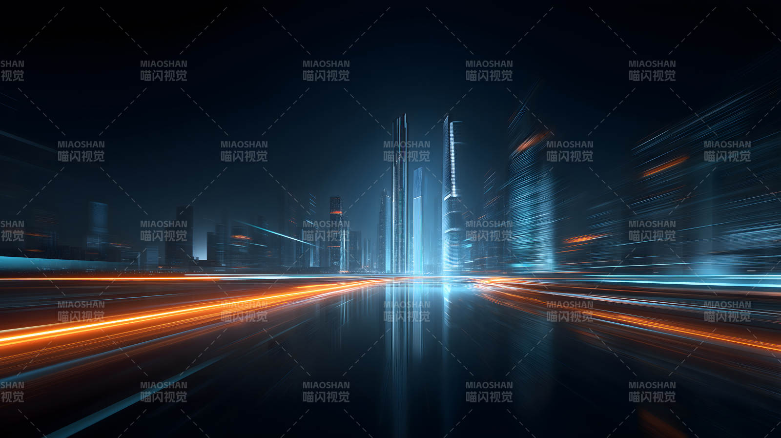 未來都市夜景光影流線-圖片