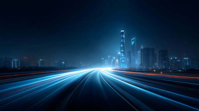 夜景城市車流穿梭賽博朋克風-圖片