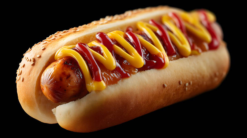誘人的熱狗配有醬料-圖片