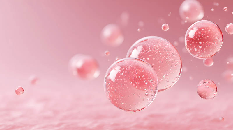 粉色氣泡懸浮于粉色背景中-圖片