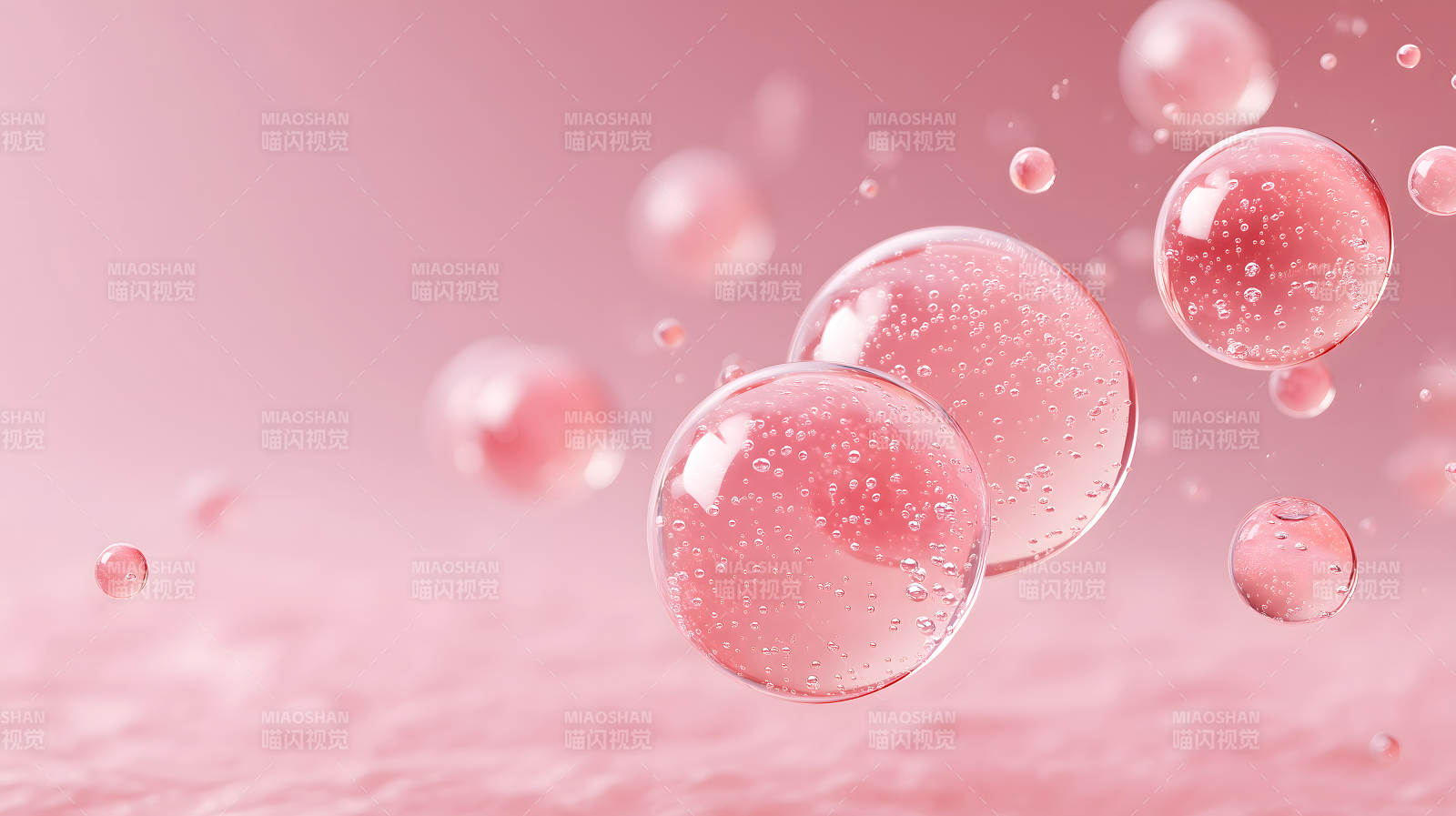 粉色氣泡懸浮于粉色背景中-圖片