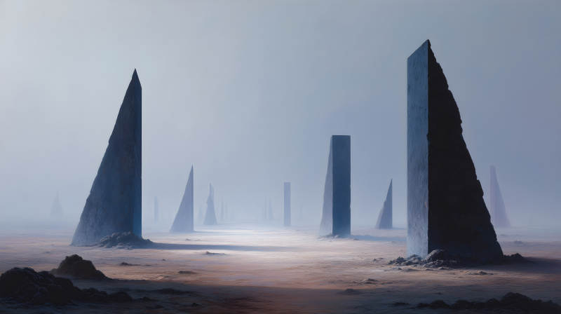 巨石陣列在迷霧中佇立-圖片