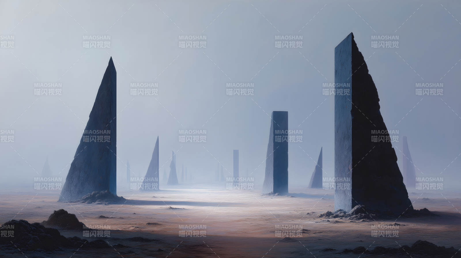 巨石陣列在迷霧中佇立-圖片