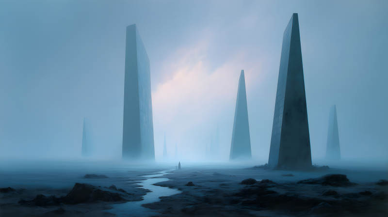 巨石林立中的孤獨旅人-圖片