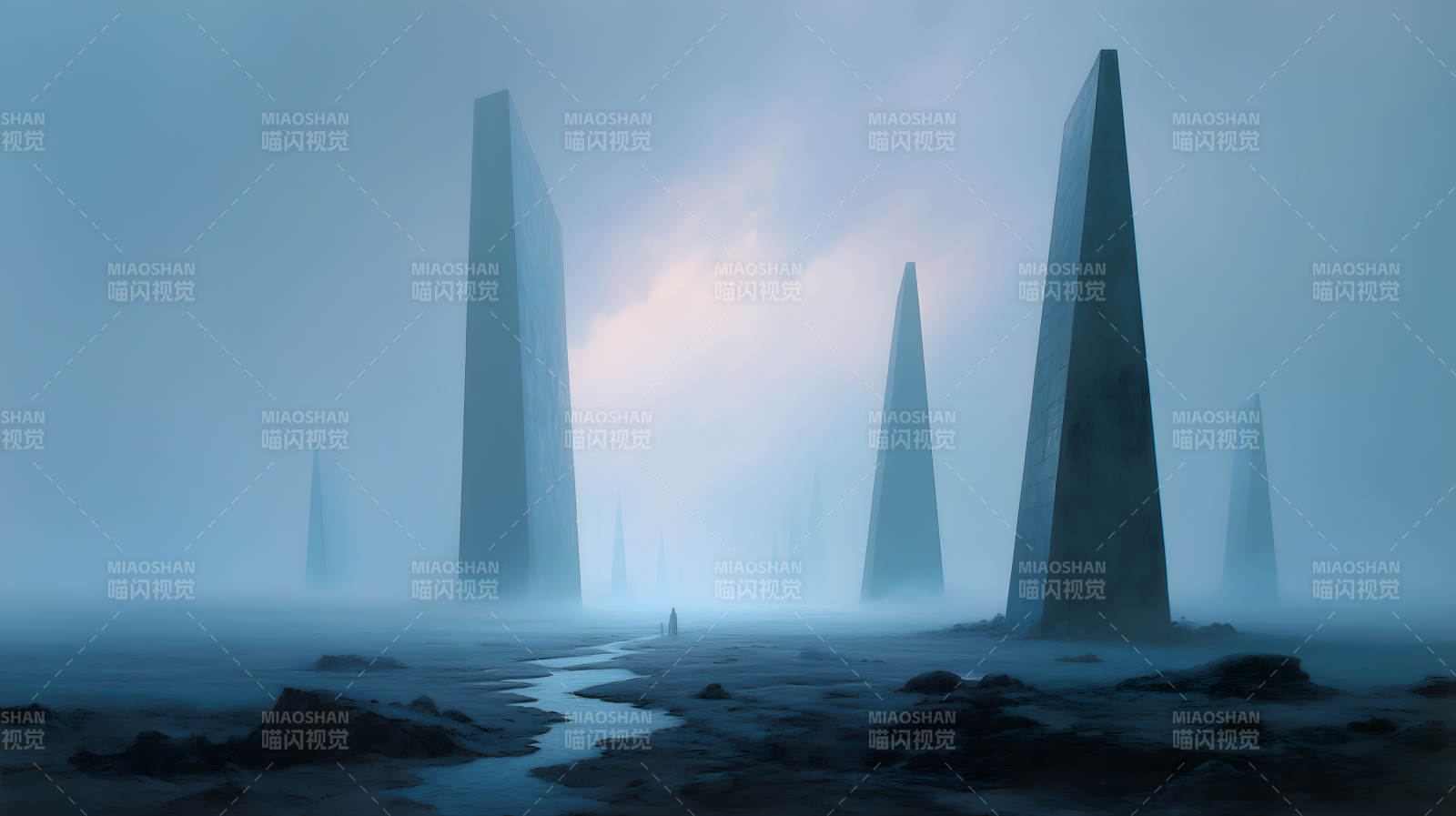 巨石林立中的孤獨旅人-圖片