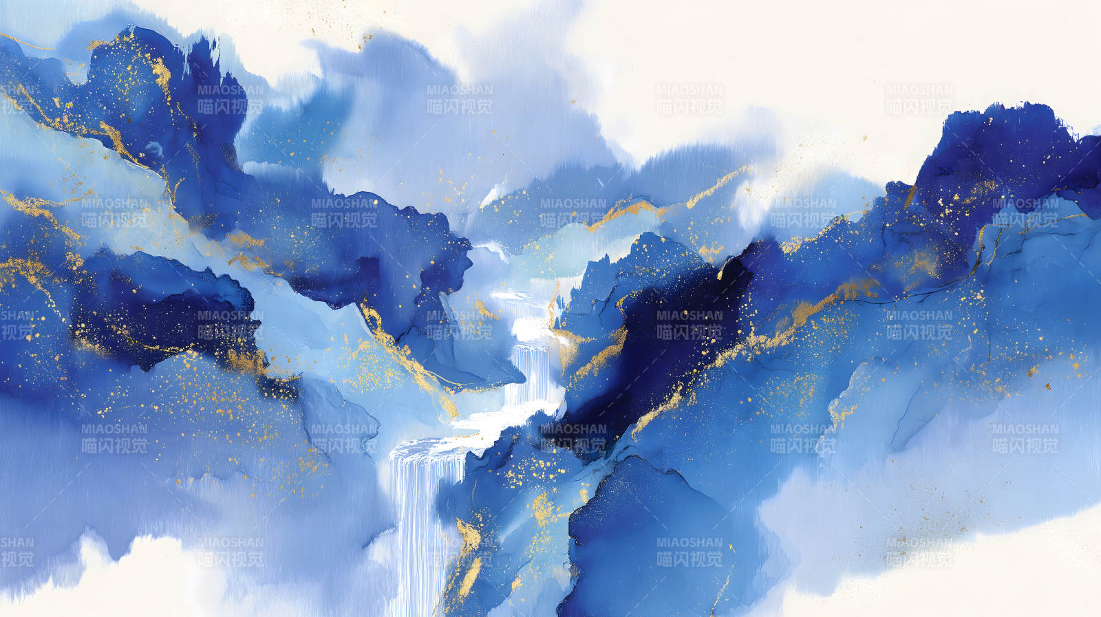 藍(lán)調(diào)山水金色點(diǎn)綴抽象藝術(shù)-圖片