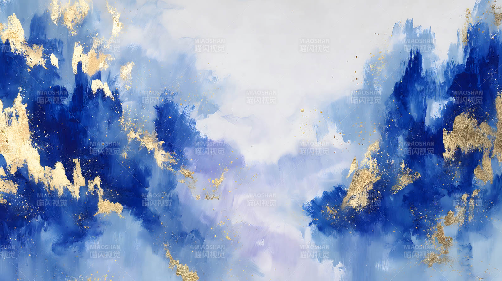 藍(lán)色抽象畫金箔點(diǎn)綴光影交織-圖片