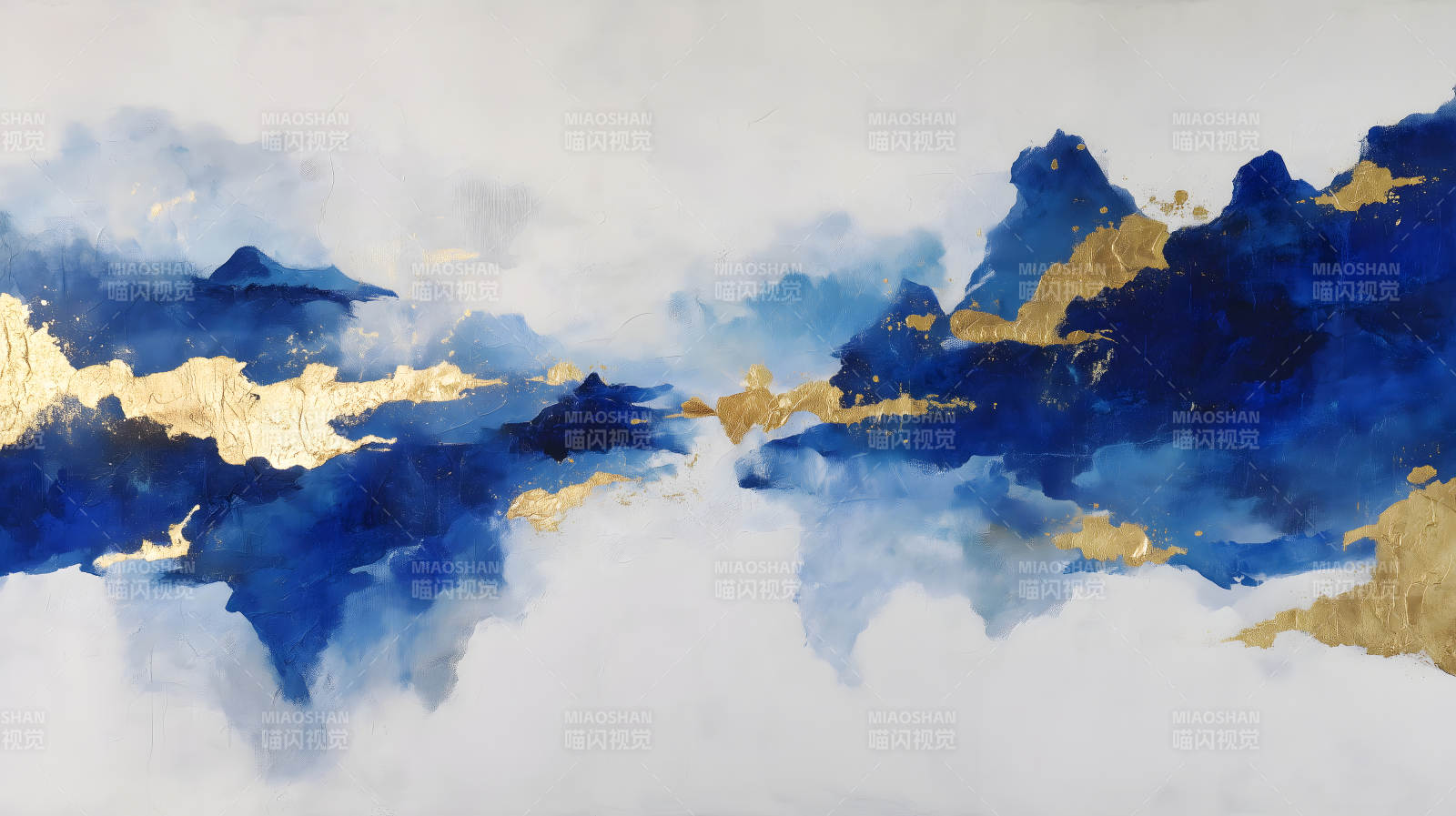 藍金抽象山水畫作-圖片