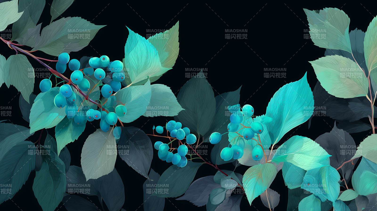 枝叶蓝果装饰画-图片