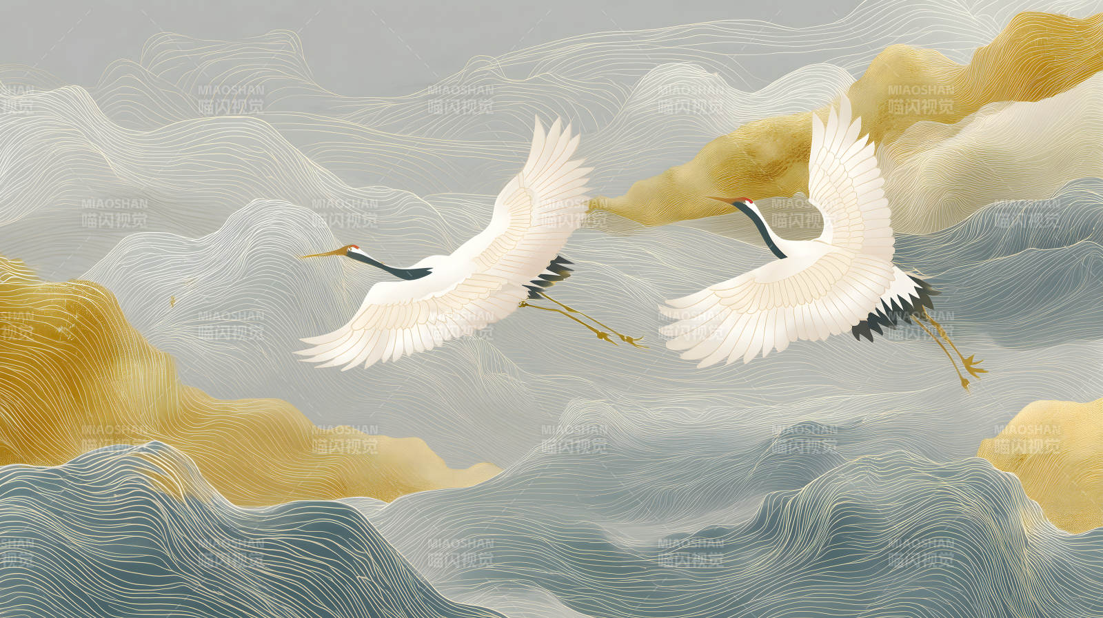 仙鹤翱翔山间景象-图片