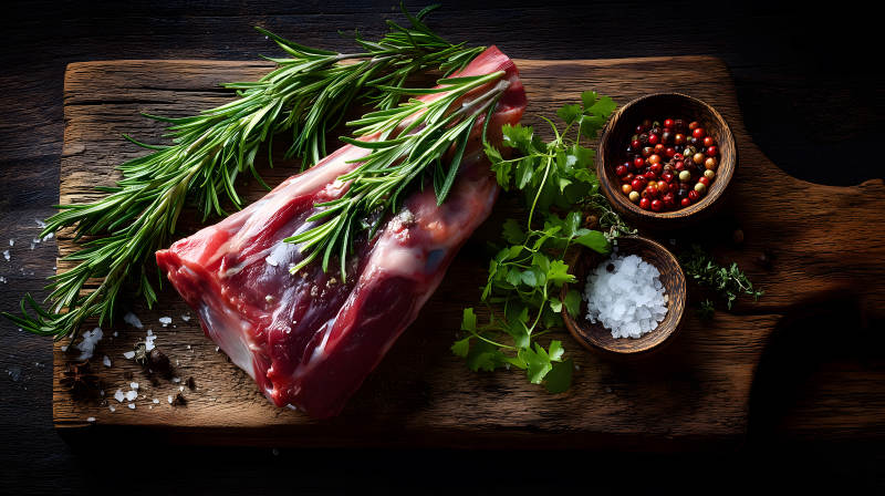 生羊腿配香料烹飪食材靜物-圖片