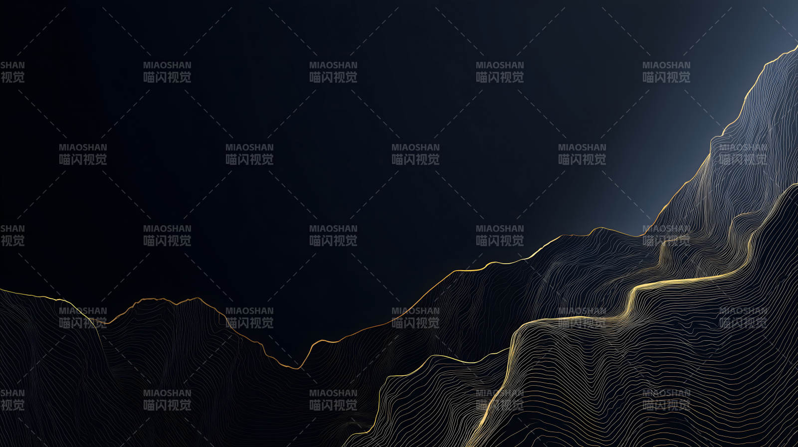 暗色调山脉金色线条设计-图片