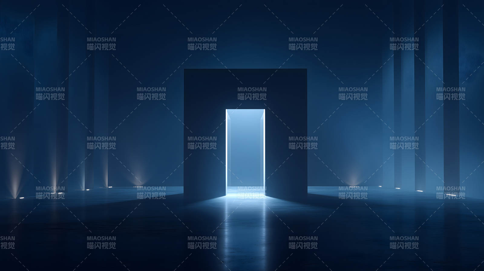 幽深空间中的光芒与门-图片