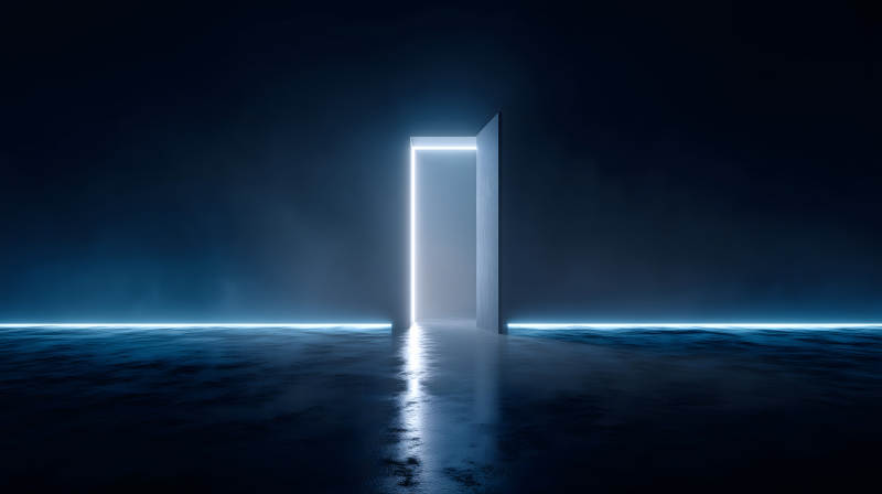 发光的门通往未知黑暗空间-图片