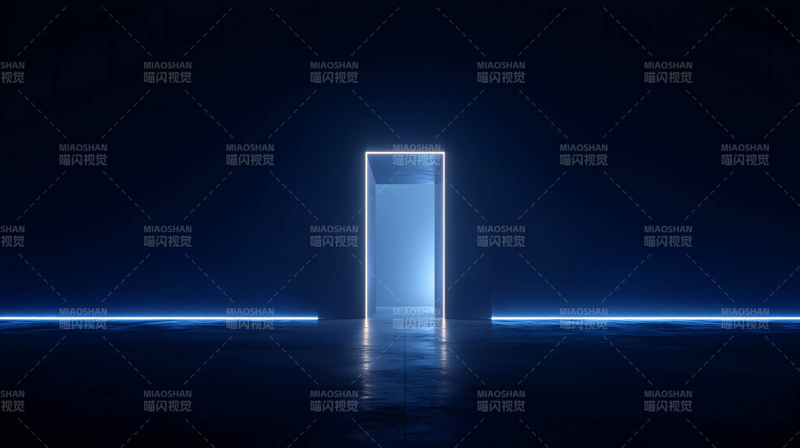 发光门框幽暗空间充满神秘感-图片