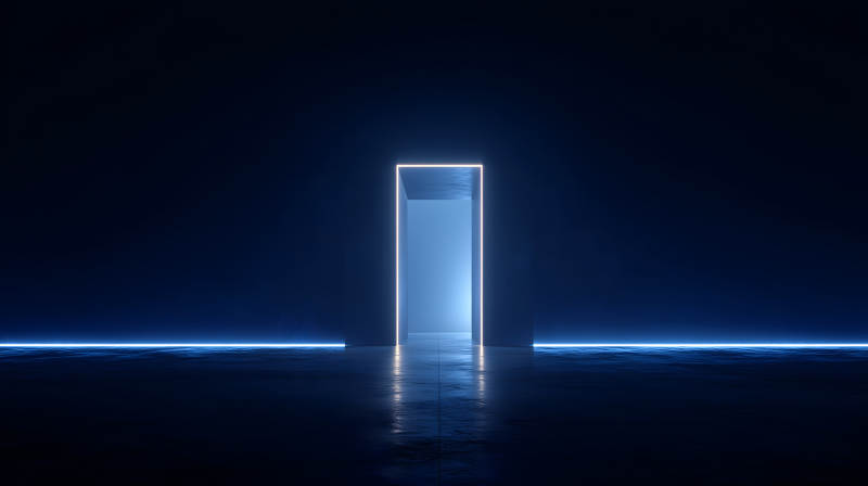 发光门框幽暗空间充满神秘感-图片