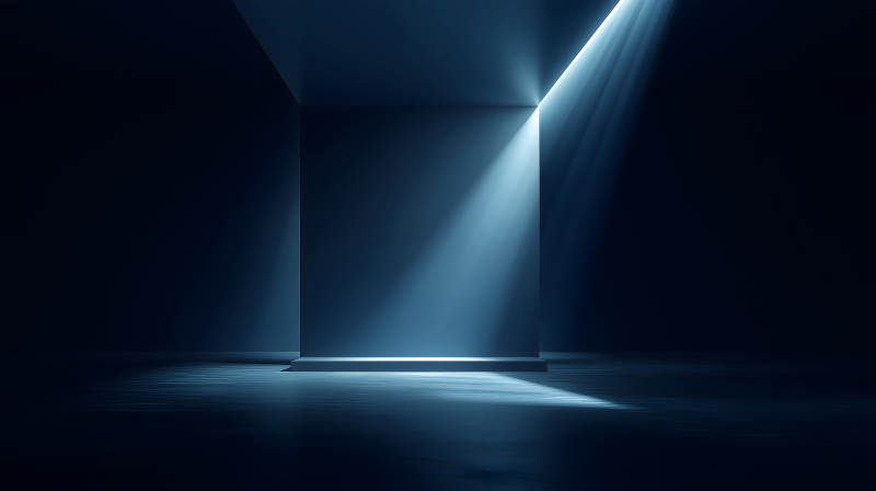 蓝色光线照射几何空间-图片