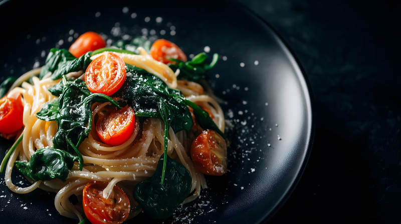 意大利面配番茄和菠菜-圖片