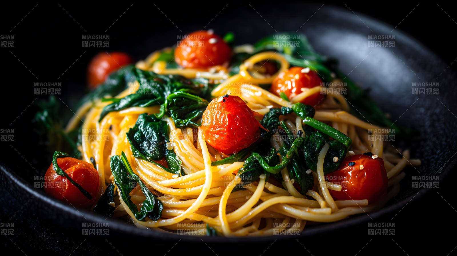 意大利面配櫻桃番茄和菠菜-圖片