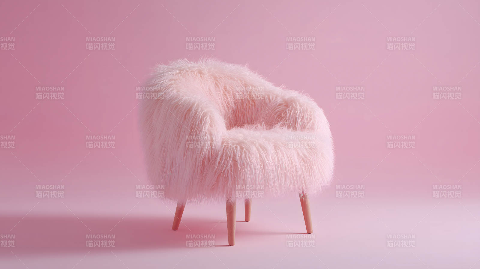 粉色毛茸茸的椅子在粉色背景下-图片