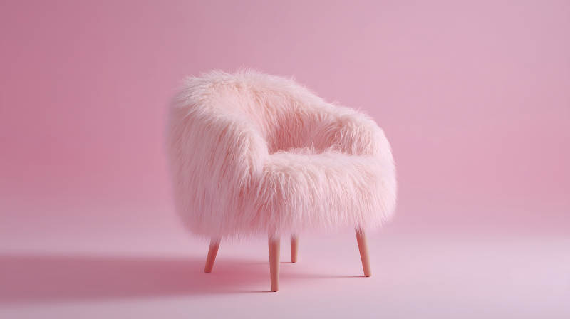 粉色毛茸茸的椅子在粉色背景下-圖片