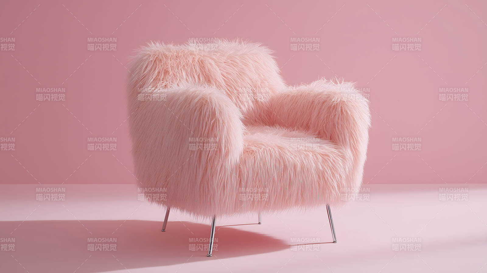 粉色毛茸茸扶手椅-图片