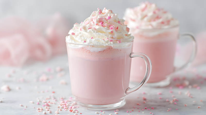 粉色飲品與奶油裝飾的特寫-圖片