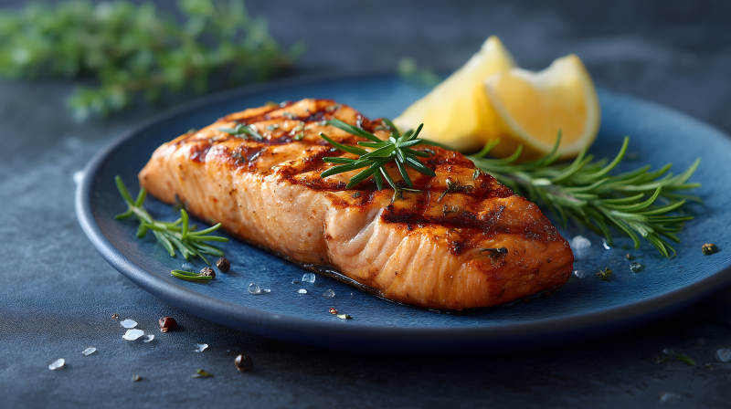 烤三文魚配檸檬和迷迭香-圖片