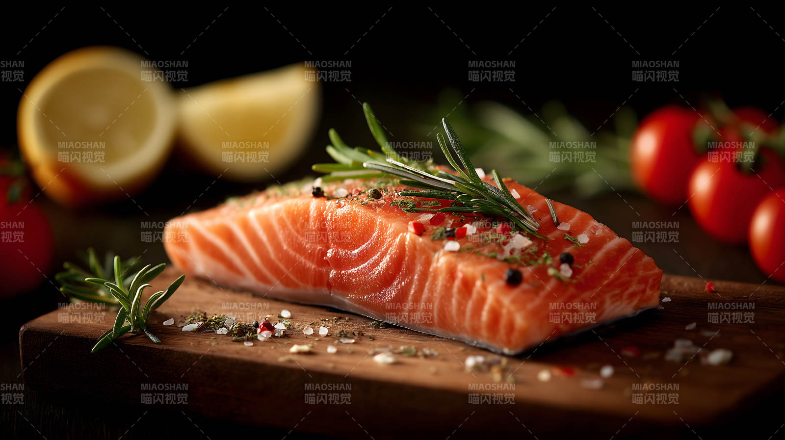 鮮美鮭魚佐以香料和蔬菜-圖片