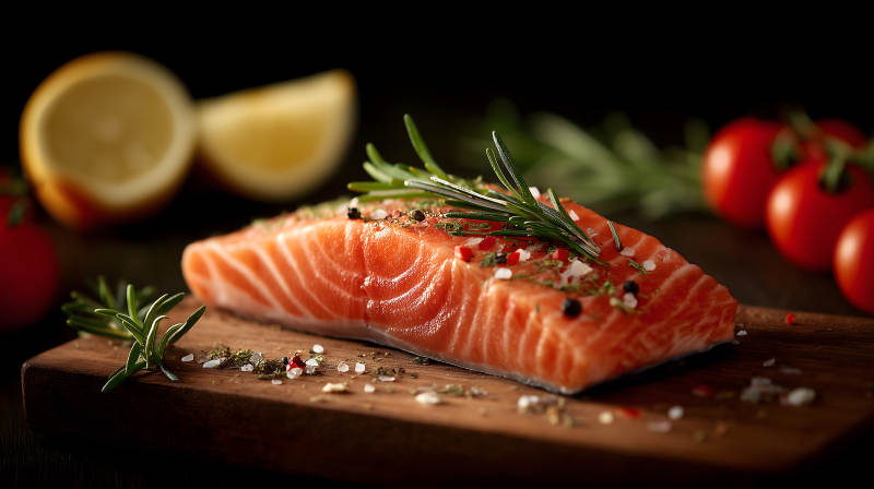 鮮美鮭魚佐以香料和蔬菜-圖片