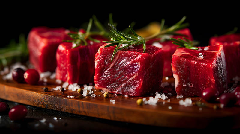 鮮嫩牛肉塊擺盤配香料-圖片