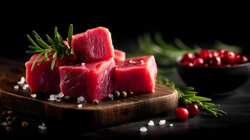 新鮮生肉塊與配料的特寫-圖片