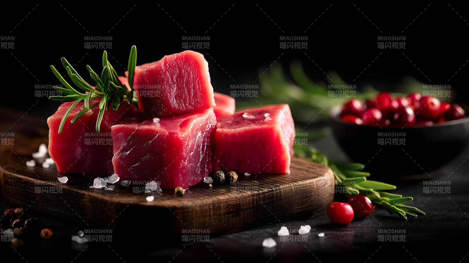 新鮮生肉塊與配料的特寫-圖片