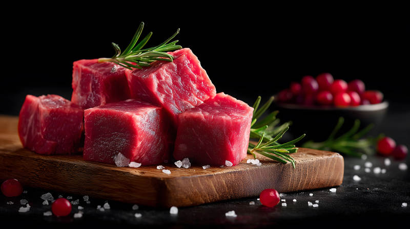 鮮嫩牛肉塊配迷迭香-圖片