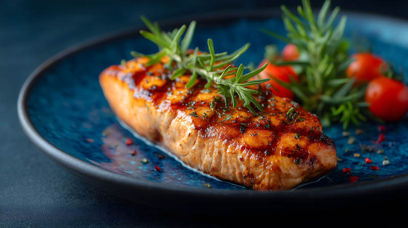 烤鮭魚配香草和番茄-圖片