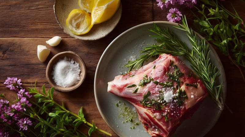羊腿與配料的美味佳肴-圖片