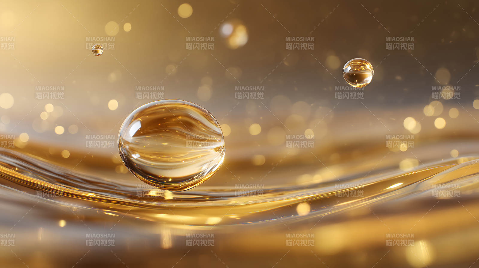 金黄液体与气泡特写-图片