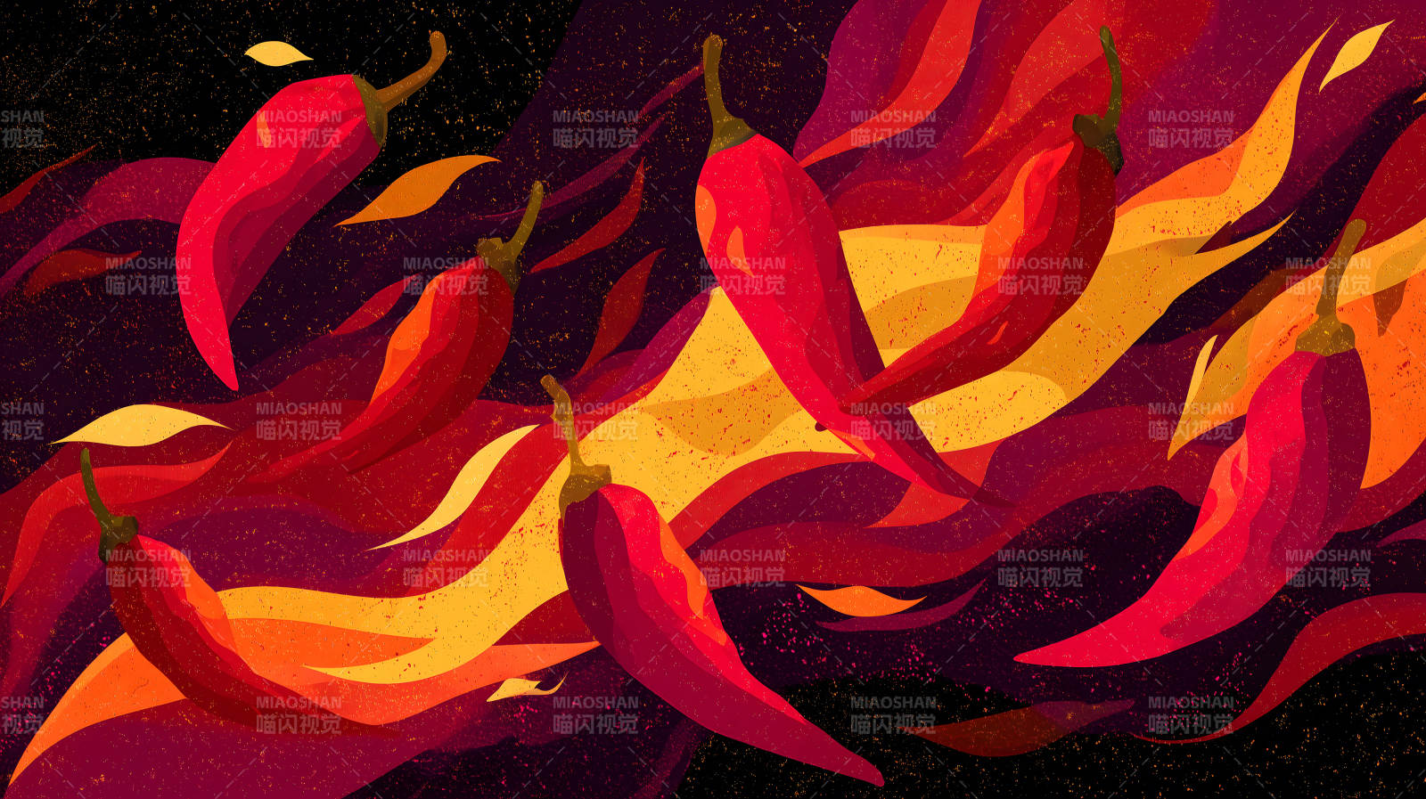 辣椒與火焰的抽象藝術-圖片