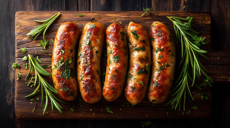 烤香肠佐香草的美味摆拍-图片